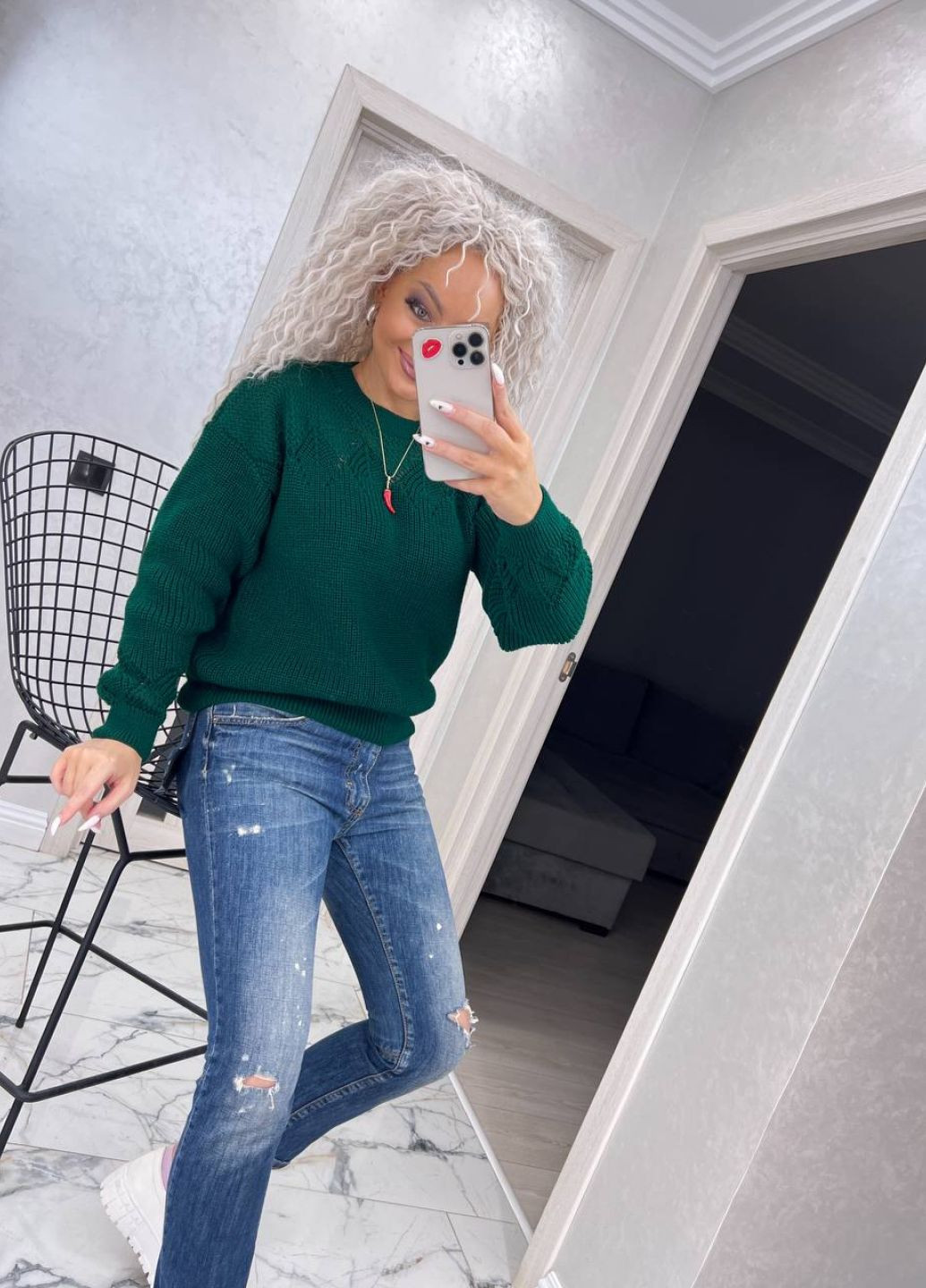 Смарагдовий демісезонний вовняний светрик вільного крою Україна