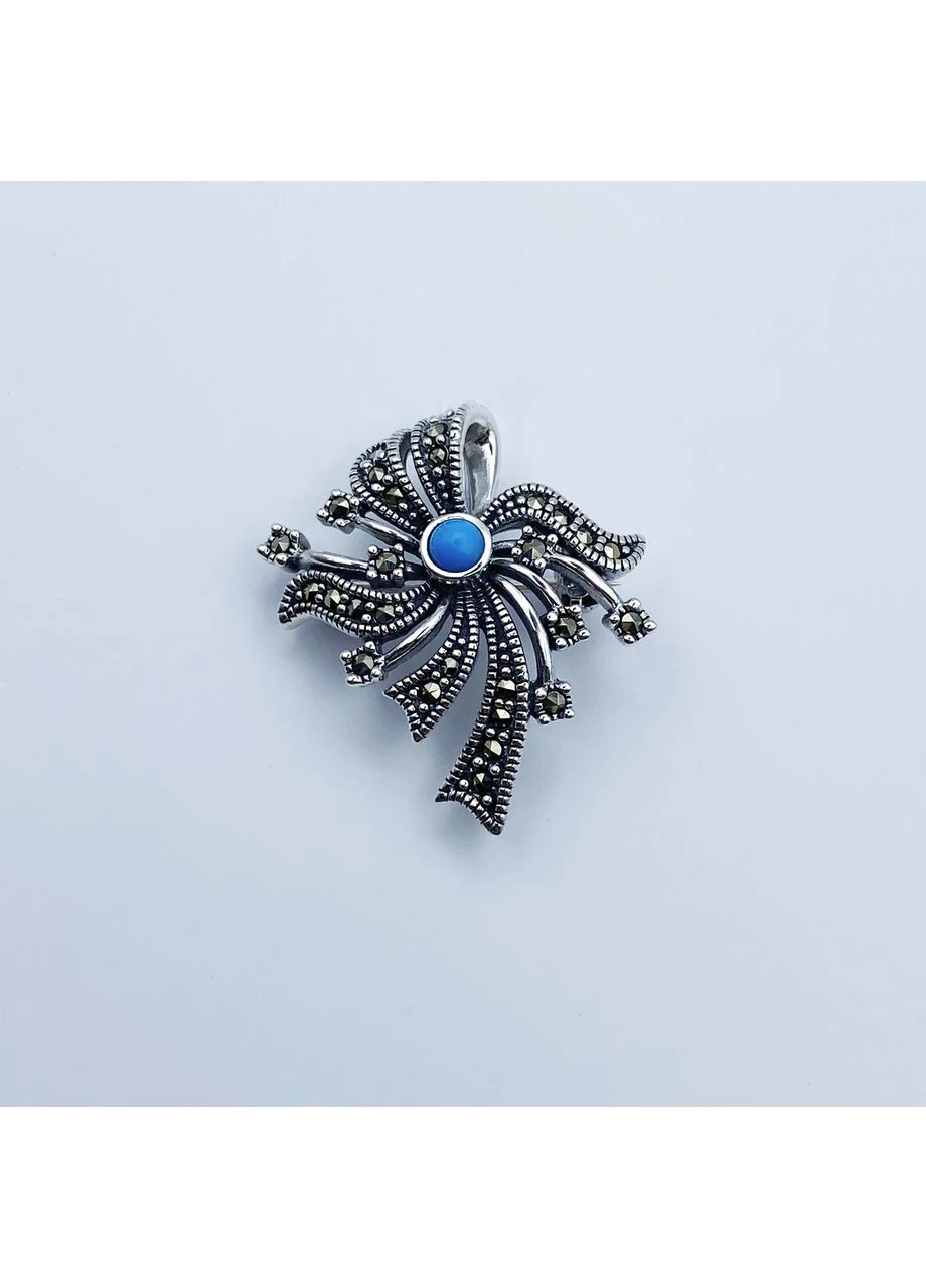 Брошка срібна з марказитом та бірюзою 5,69 г No Brand (369737552)