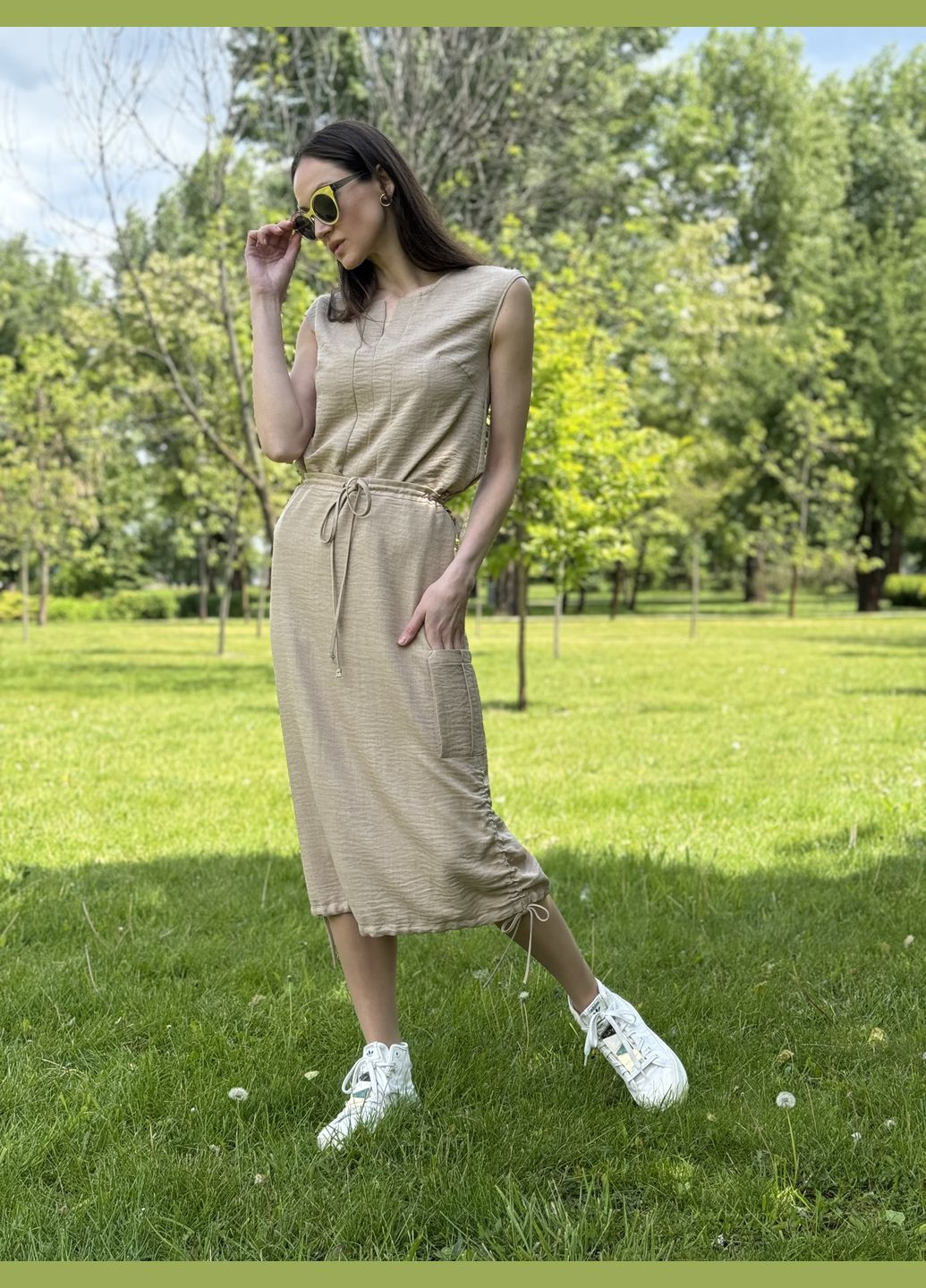 Бежева спідниця з кишенею та паском довжина міді 6269 Cat Orange (294909080)