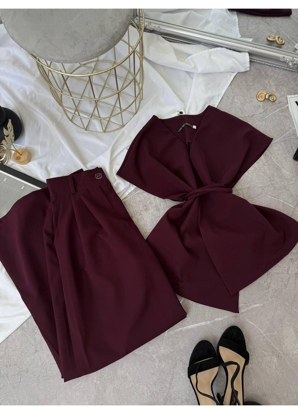 Костюм 2–ка з костюмки, з жилеткою та широкими штанами мод ЛКК-202, марсала, 50-52 No Brand (355469822)