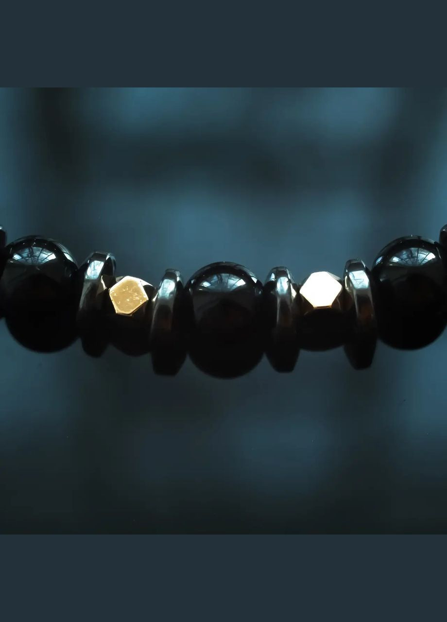 Черный Агат и Гематит мужской из натурального камня d-6мм обхват 19см No Brand браслет (304426650)