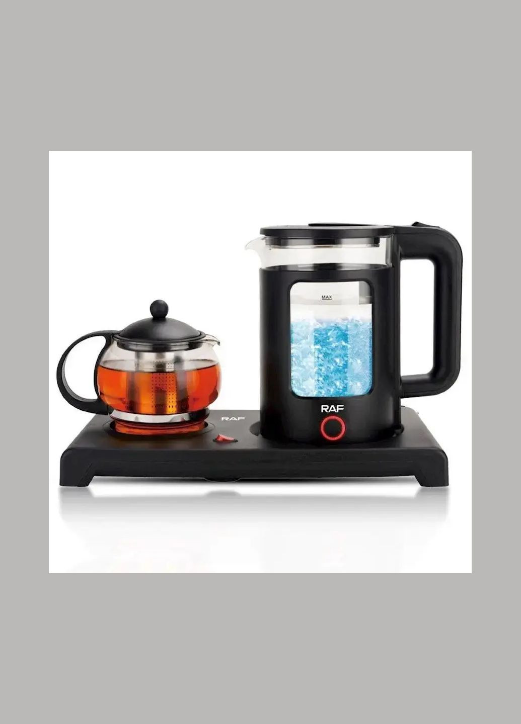 Стеклянный чайник на подставке со стеклянным заварником на 1.8 л и 0.6 л 1500Вт RAF R-7855 Domotec (370977698)