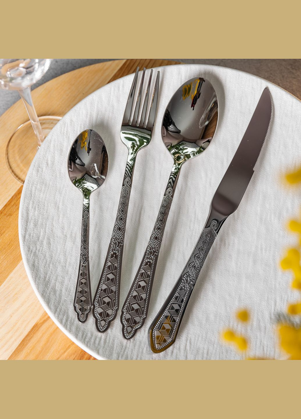Набор столовых приборов на 6 персон с восточным орнаментом, хром. Yiwu (323641105)