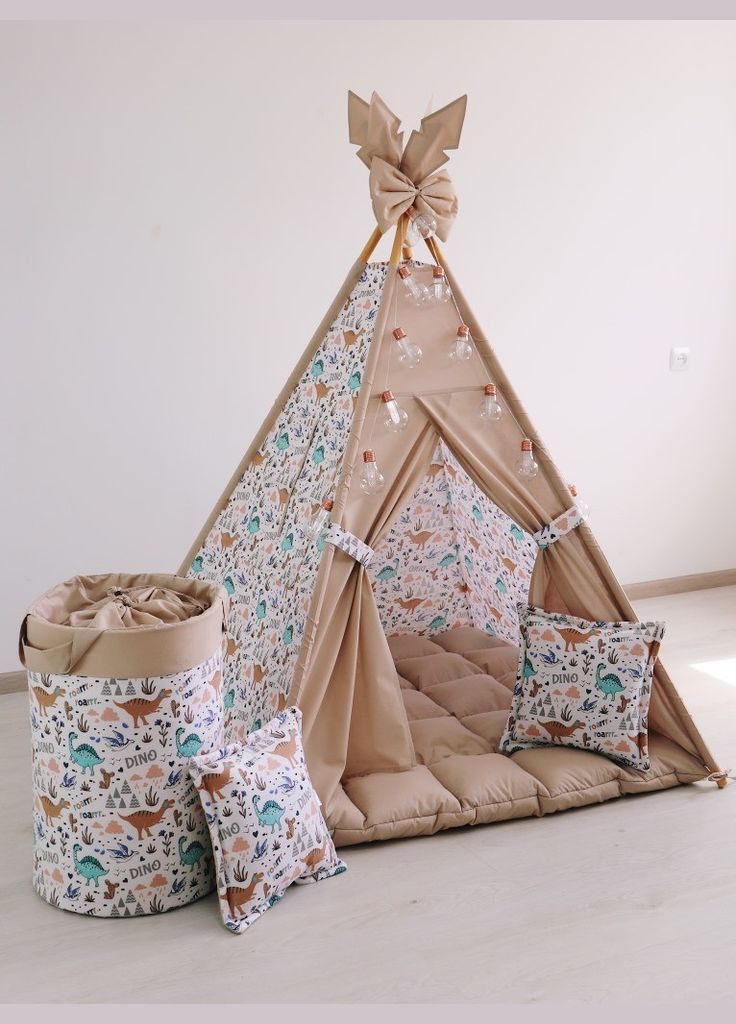 Детский вигвам "Динозаврики" с ковриком БОН БОН + корзина для игрушек. Полный комплект No Brand (316257352)
