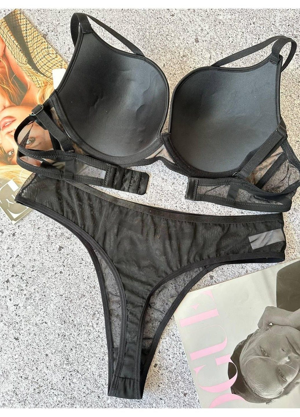 Коричневый комплект бюстгальтер поролон c с косточками + прозрачные стринги леопардовый CHLX