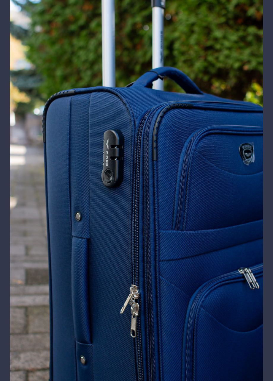 Чемодан тканевый 6802 размер М средний на 2 колесах, цвет черный Wings 6802/2 (326052115)