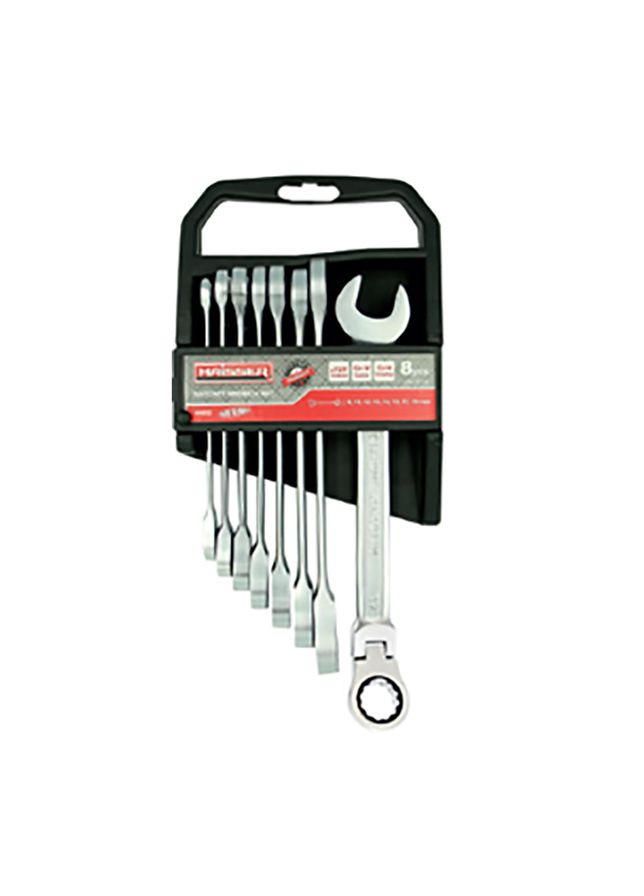Набір ключів комбінованих з тріскачкою і шарніром 8 шт CRV Cold Stamped 48502 Haisser (361852795)