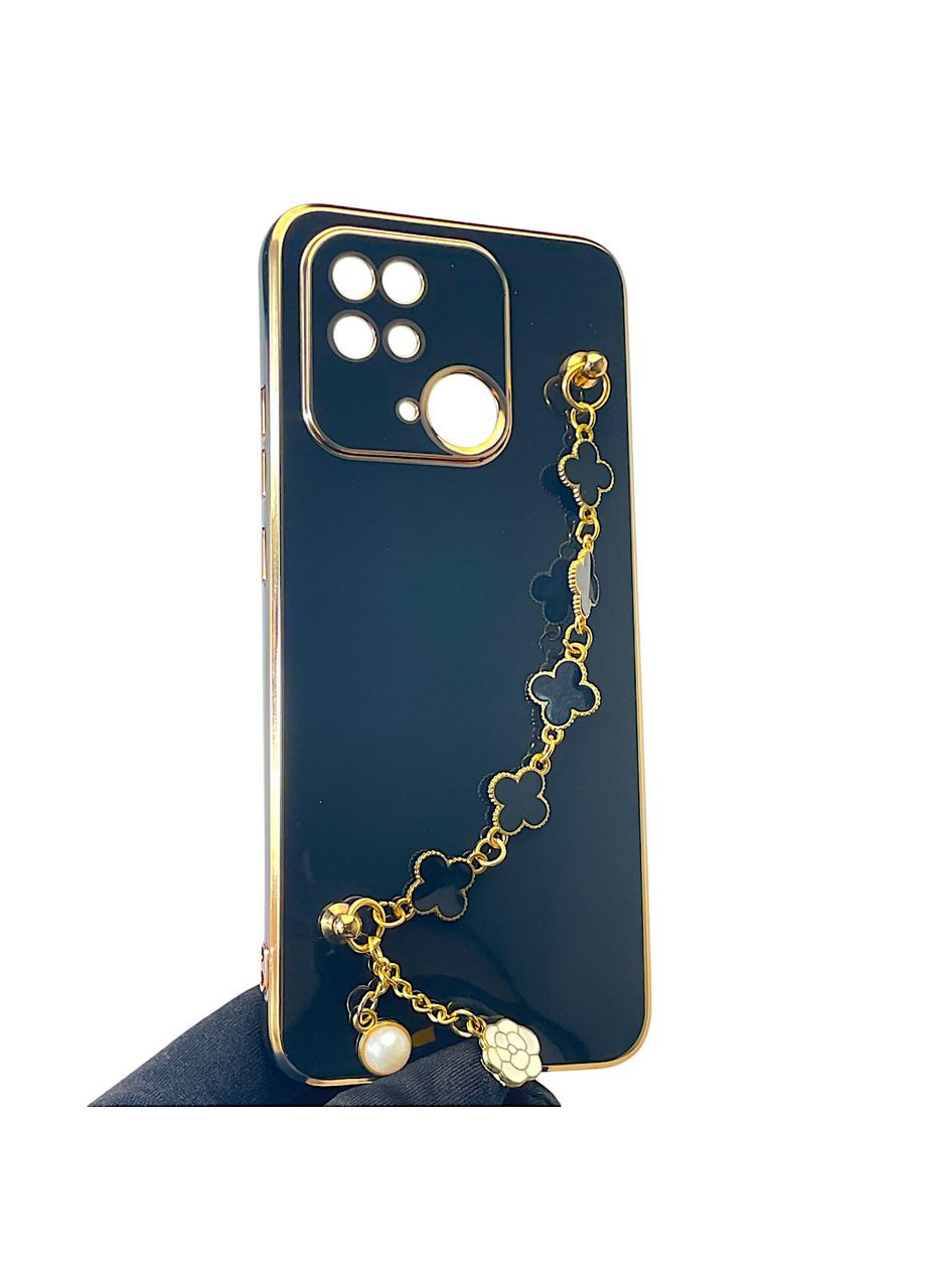 Чехол для телефона Redmi 10C женский с ремешком и украшениями и золотой окантовкой на сяоми редми 10с черный gs1 Xiaomi (366230398)