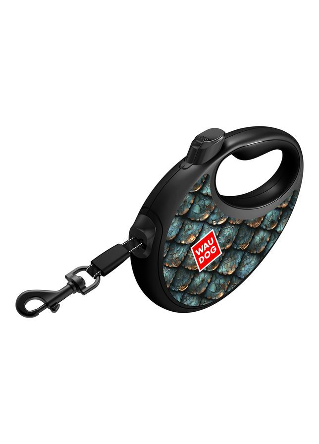 Поводок-рулетка для собак R-leash с контейнером для пакетов, рисунок "Чешуя", светоотражающая лента, M, до 20кг, 5м WAUDOG (361306264)