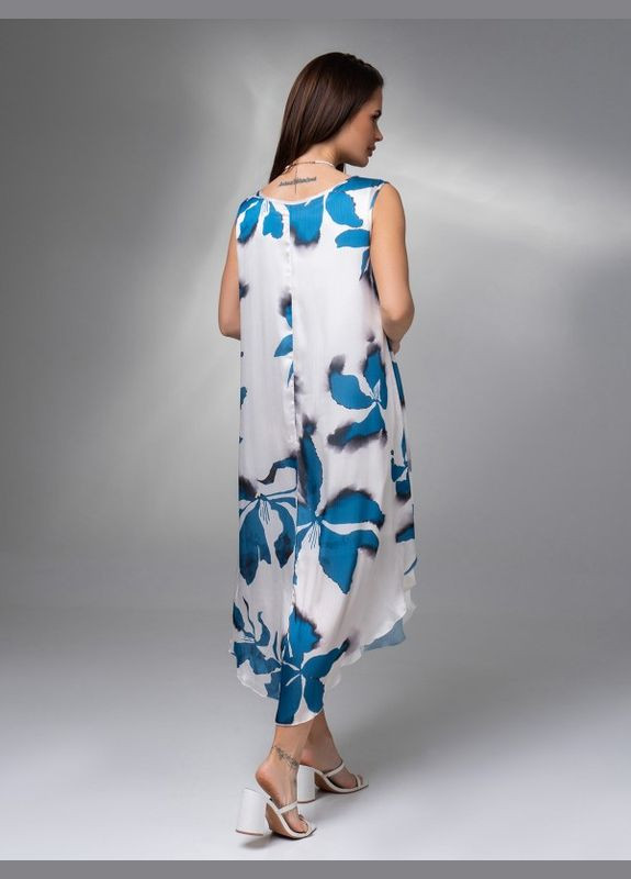 Світло-синя сукня 14616 біло-синя ISSA PLUS однотонна