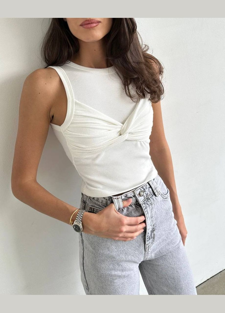 Трендовий молочний топ із імітацією ліфчика, ніжний однотонний топ без рукава з якісного трикотажу "локшина" No Brand 186 (292311297)