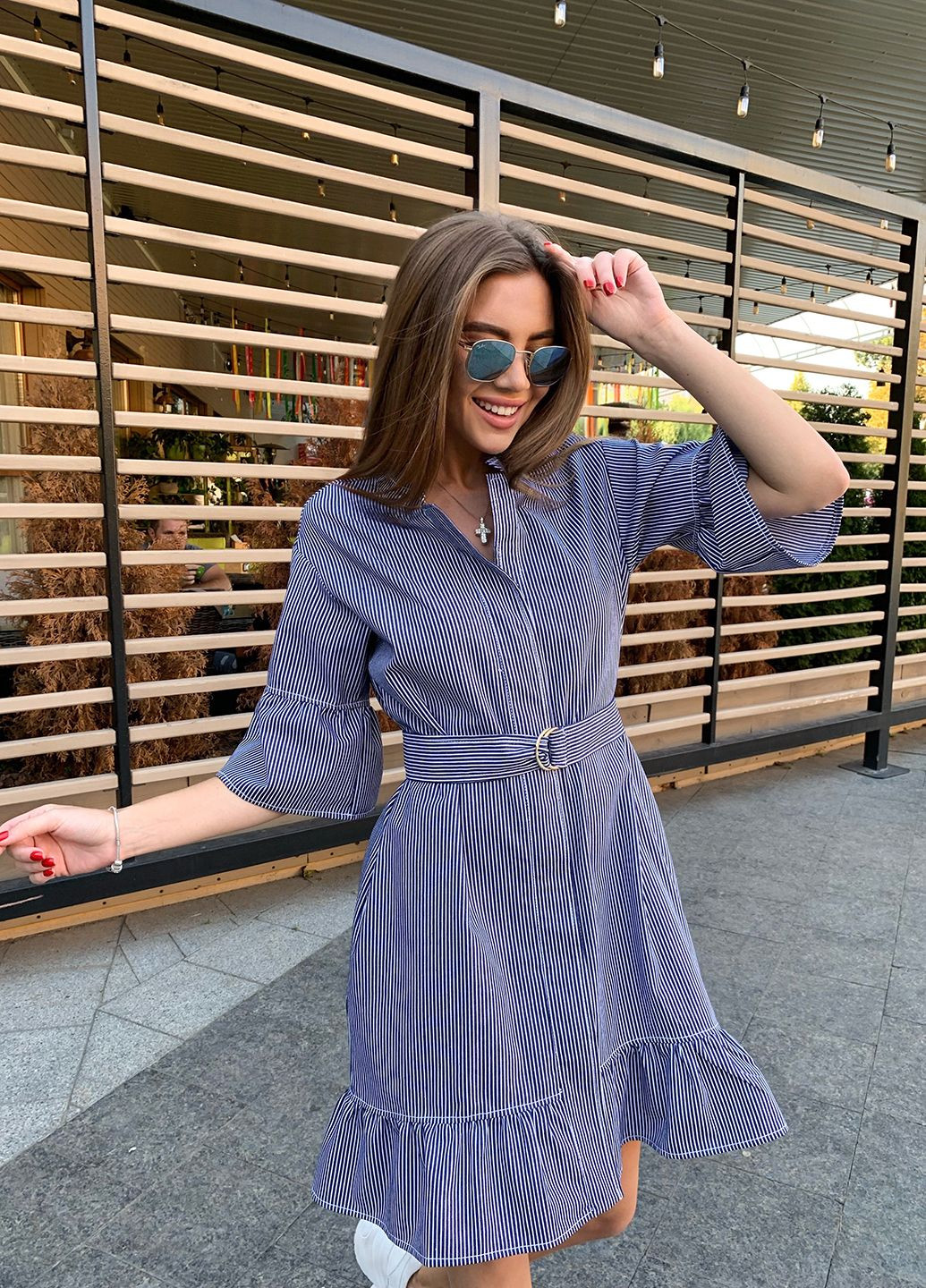 Синя кежуал сукня з джинси у дрібну смужку. ORA в смужку