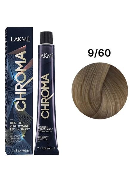 Безаммиачная перманентная краска для волос Chroma Permanent Hair Color 9/60 Chestnut Very Light Blonde 60 мл Lakme (370671705)