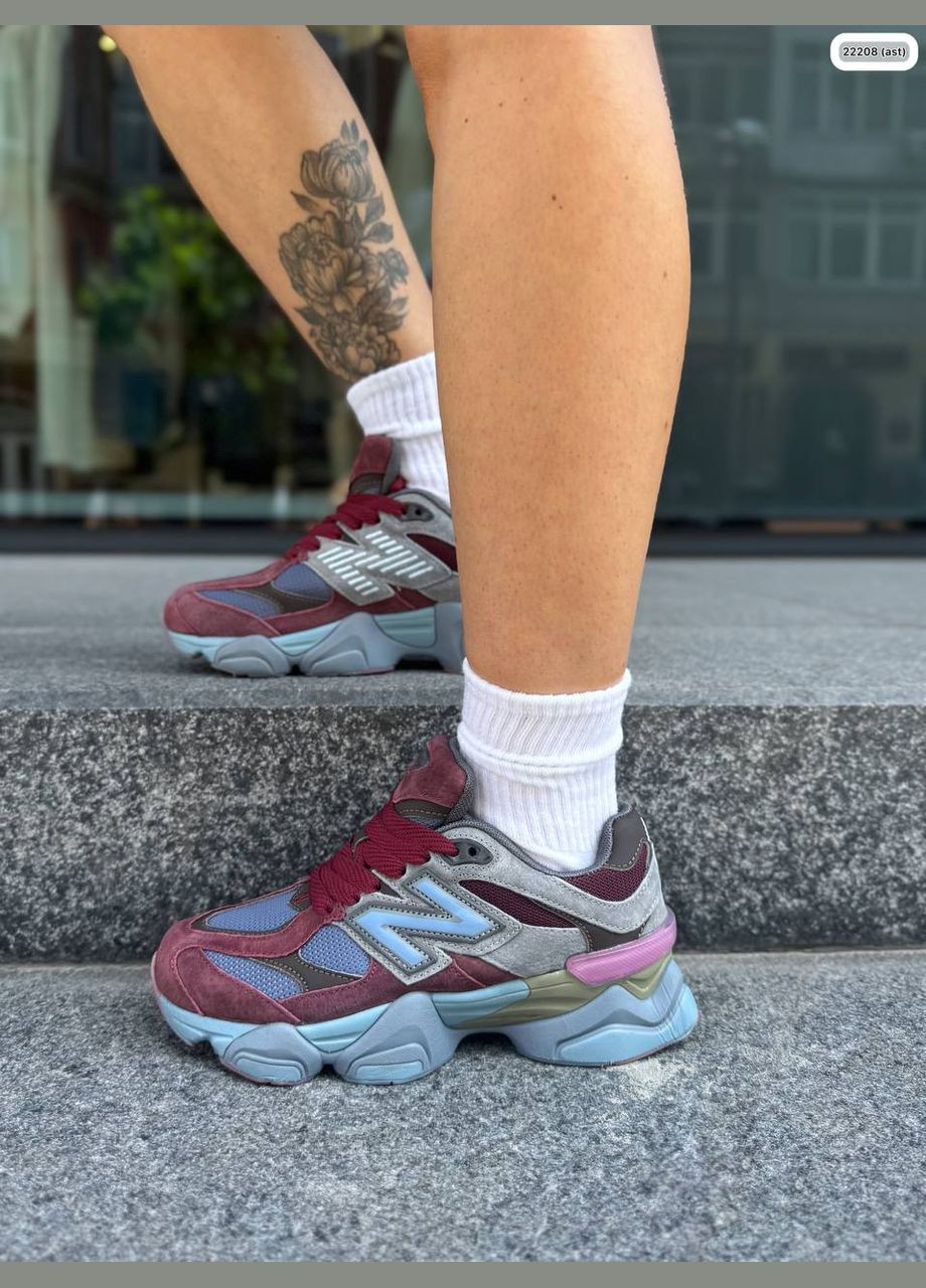 Жіночі кросівки NB бордово-блакитні в стилі New Balance натуральний замш + текстиль No Brand бордові демісезони (338620967)