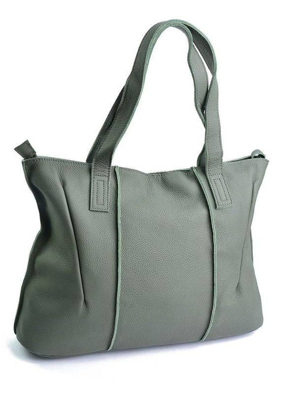 Сумка шкіряна функціональна шоппер жіноча сіро-зелений No Brand (291063660)