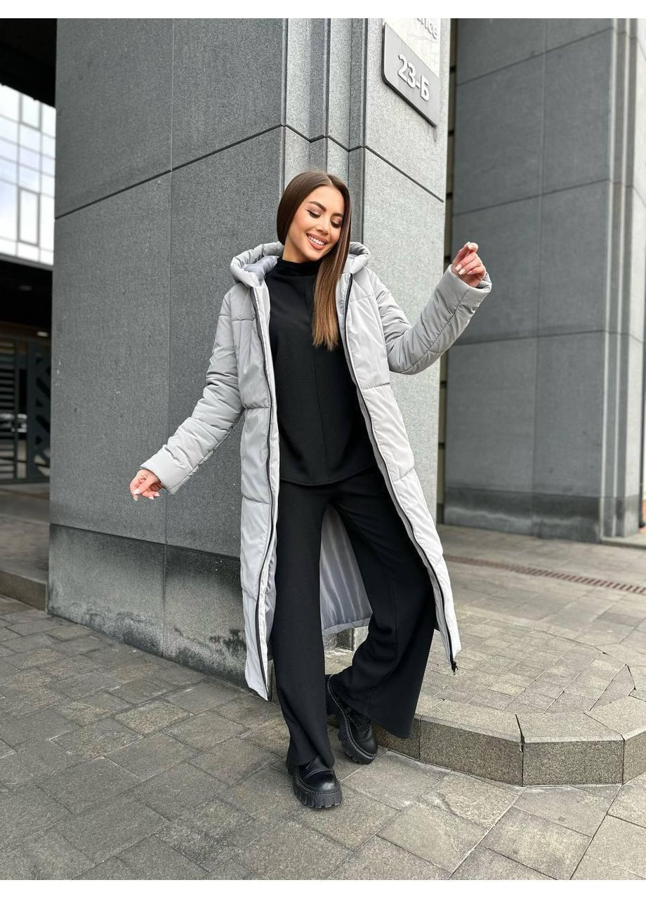 Сіра зимня подовжена сіра куртка-пальто No Brand Куртка жіноча зимова