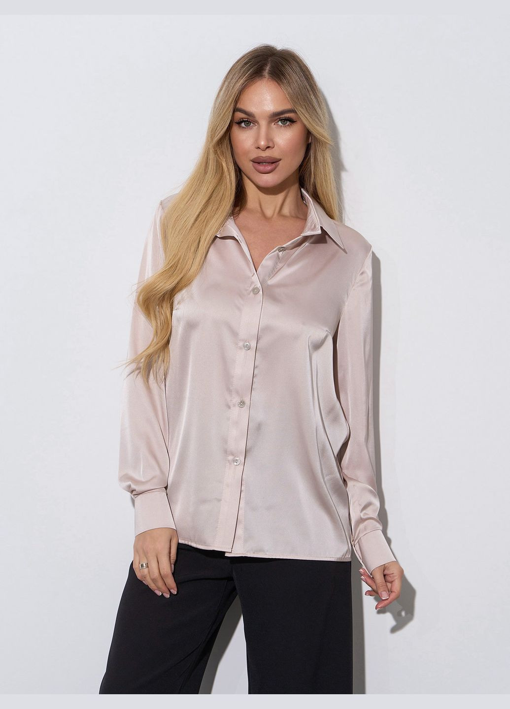 Светло-бежевая классическая рубашка однотонная ISSA PLUS с длинным рукавом