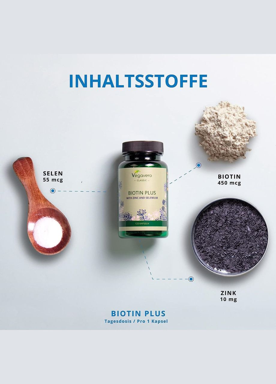 Біотин 450 мкг з цинком і селеном 120 Капсул Vegavero (299717722)