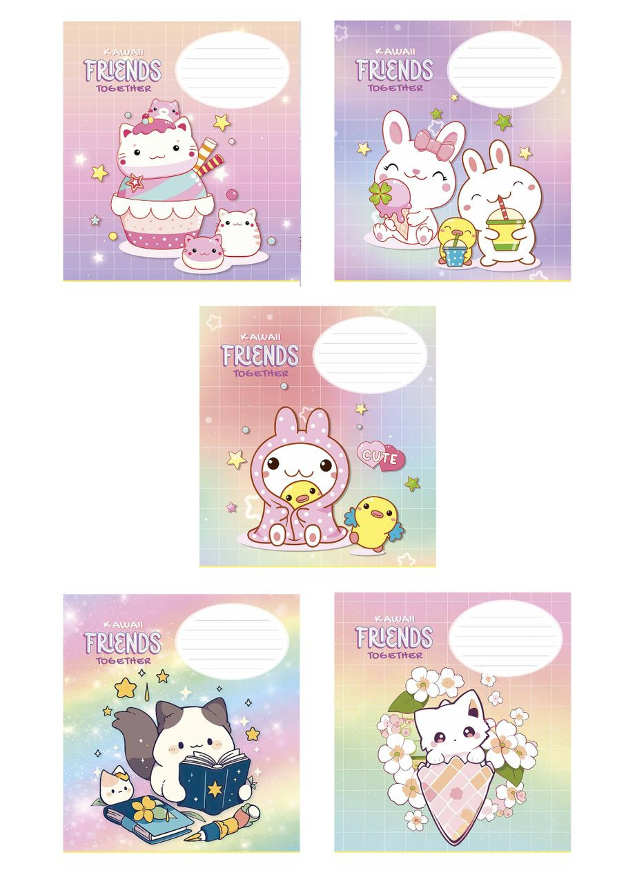 Комплект 5 шт ученических тетрадей kawaii. Тетрадь 12 л. в линию 3422 012-3422L 4820006473204 Школярик (314952473)