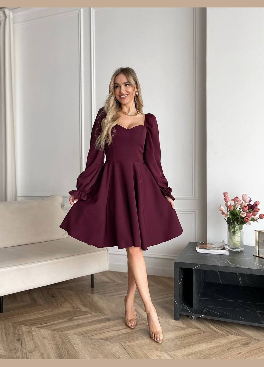 Бордова класична сукня мiнi бордового кольору 30904 кльош Fashion однотонна