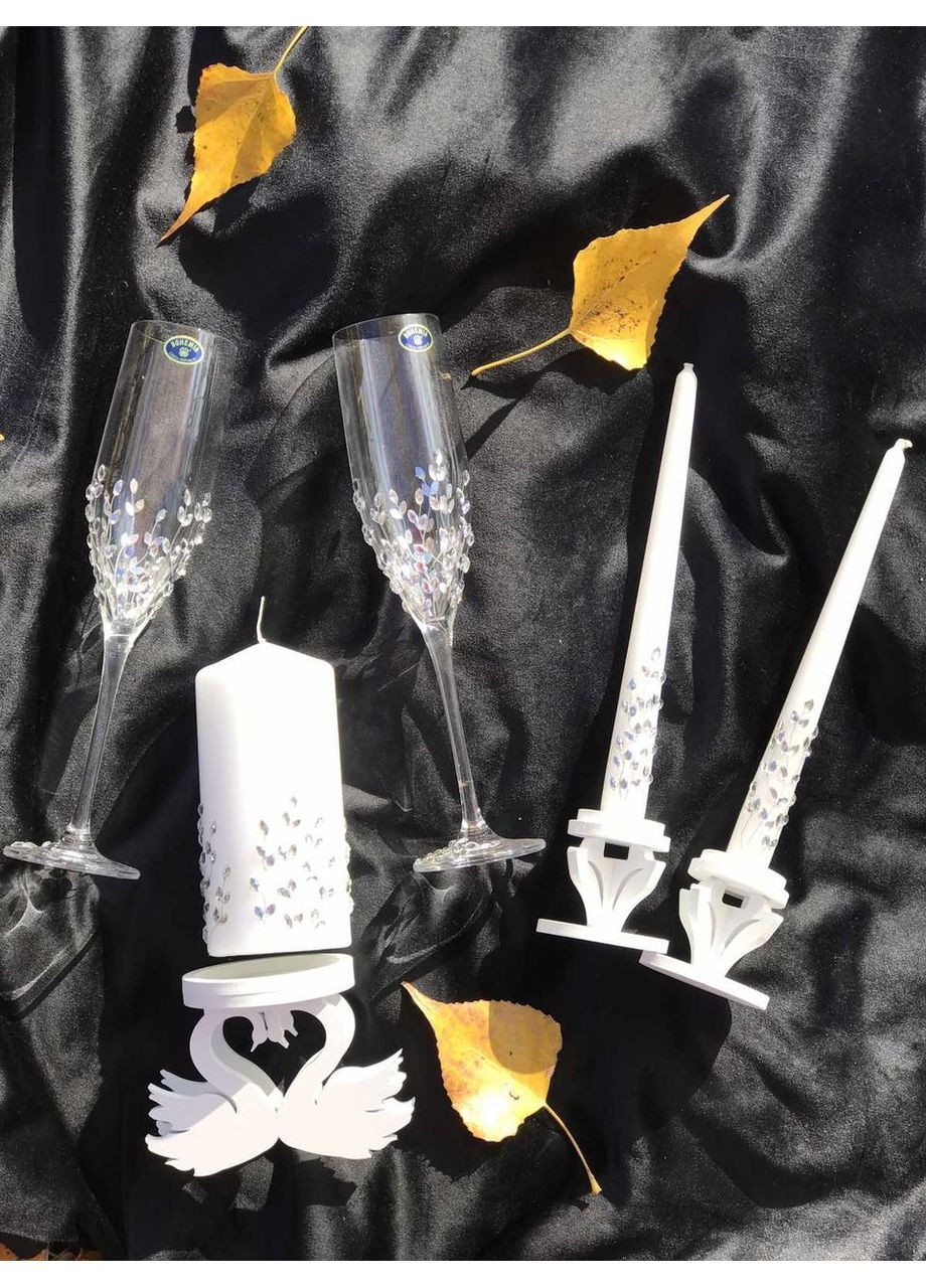 Набір весільних келихів з свічками та свічником "Діамантова гілочка" No Brand (367056279)