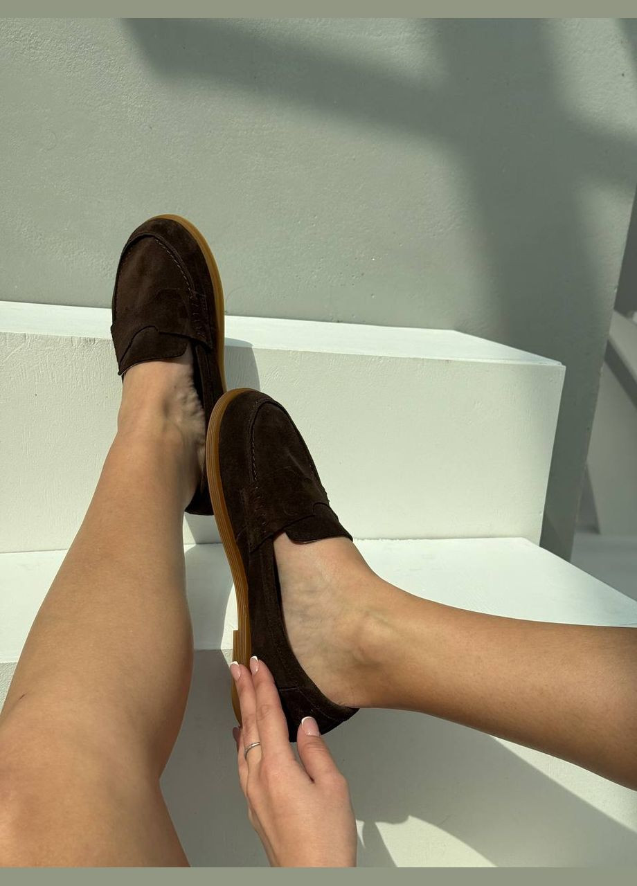 No Brand Жіночі натуральні замшеві лофери шоколадний колір з анатомічним носиком лофери коричневий з, — демісезон (322425323)