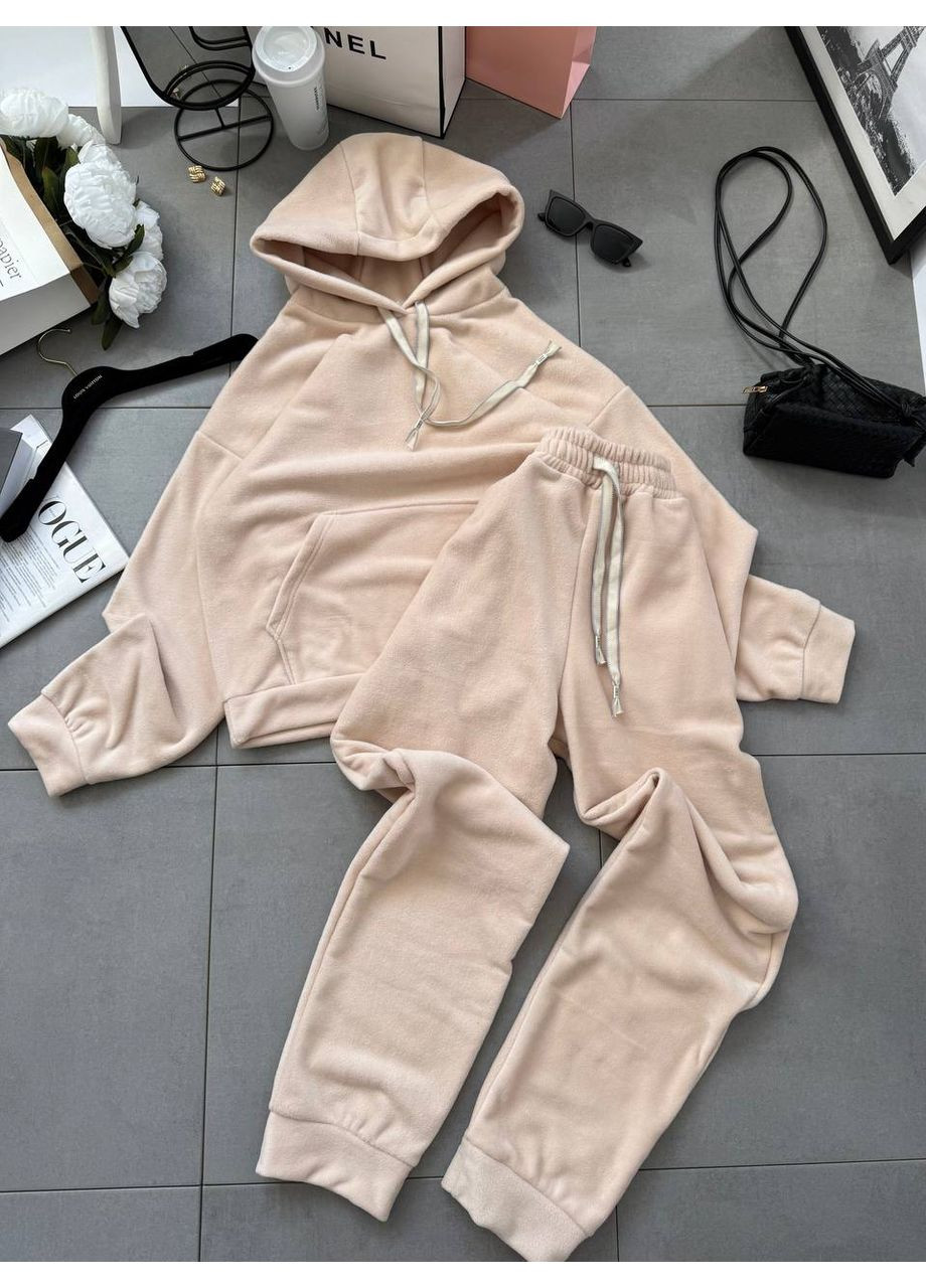 Костюм жіночий флісовий (худі, штани) No Brand 05215GR_beige (364203391)