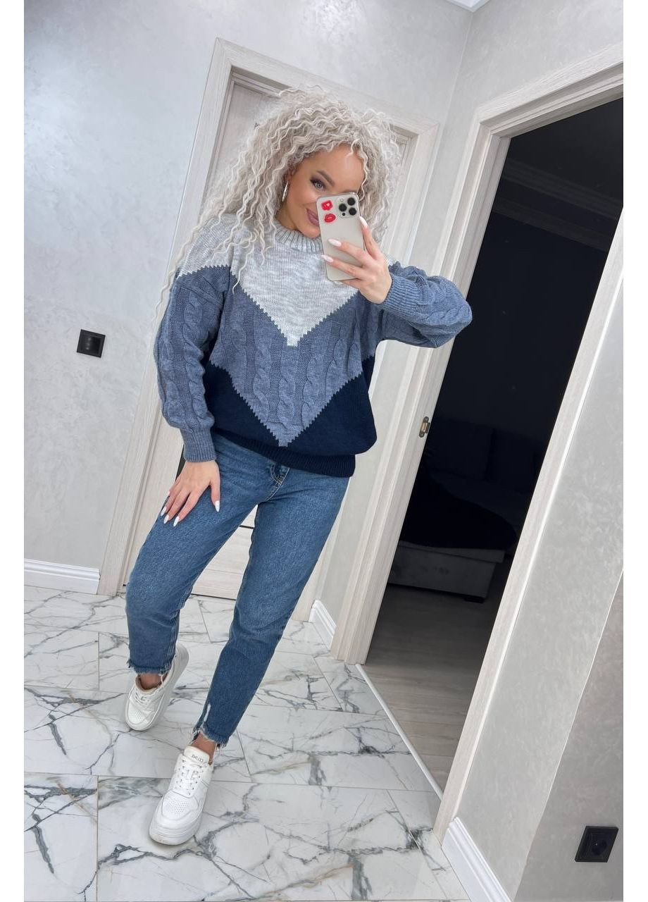 Синий демисезонный женский вязаный свитер джемпер No Brand