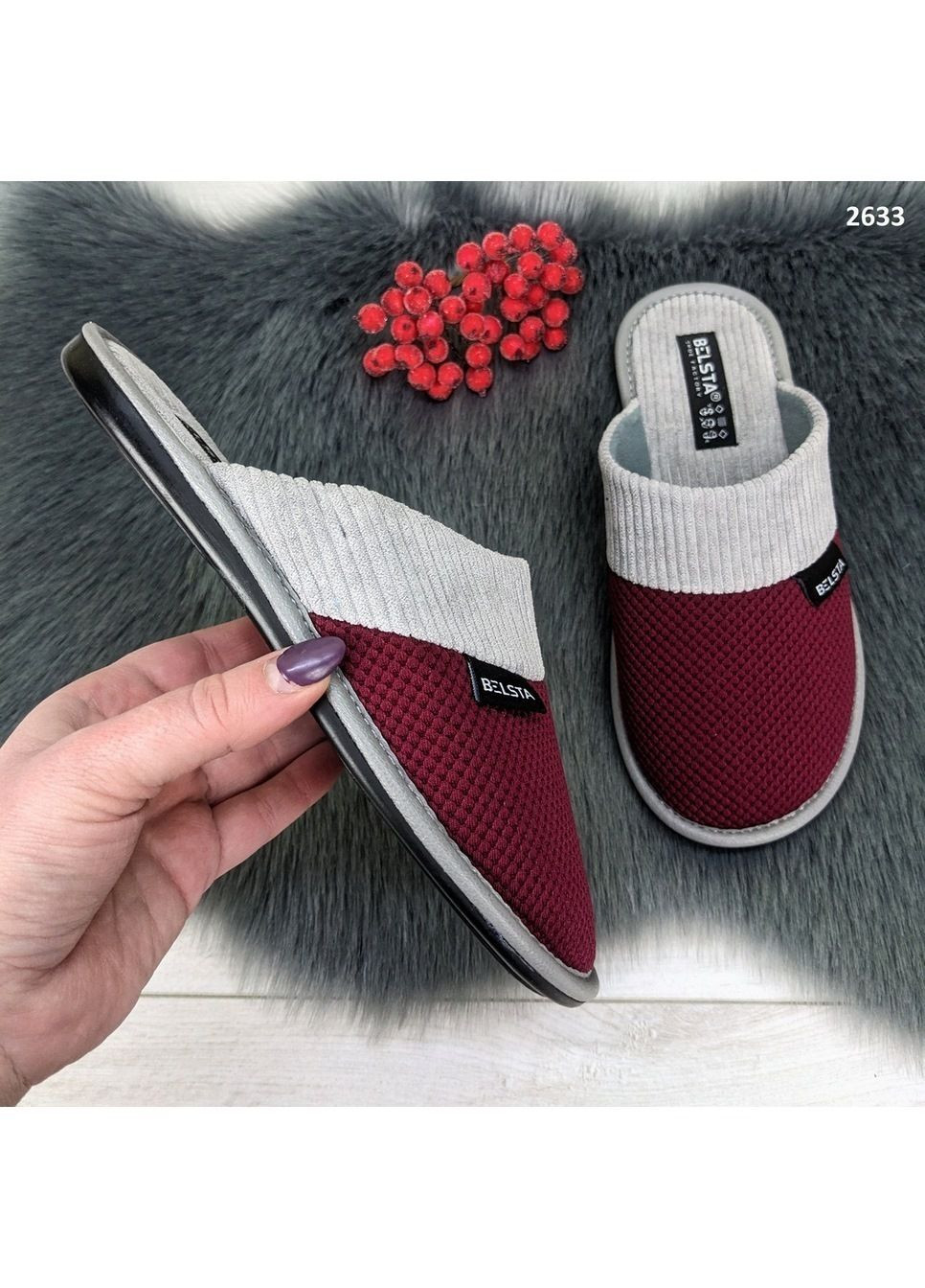 Бордовые тапочки женские комнатные Белста