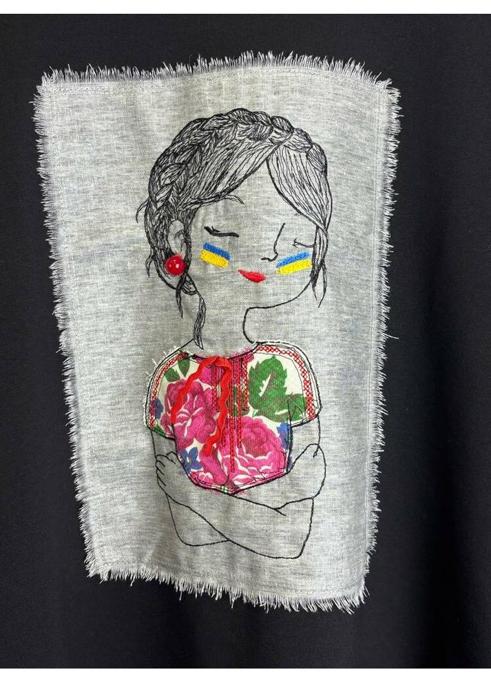 Чорний жіночий світшот oversize з вишивкою ляля mknk56657 Modna KAZKA (368992568)