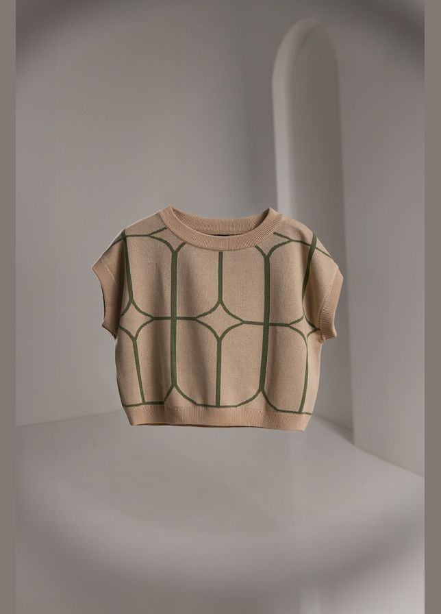 Бежевый демисезонный элегантный жилет из смешанной пряжи хлопок-вискоза (2503) Triko Bakh