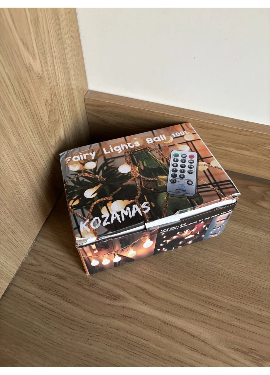 LED гірлянда кульки Kozamas 15 м, 100 LED, тепле біле світло, IP44, 8 режимів No Brand (398829596)