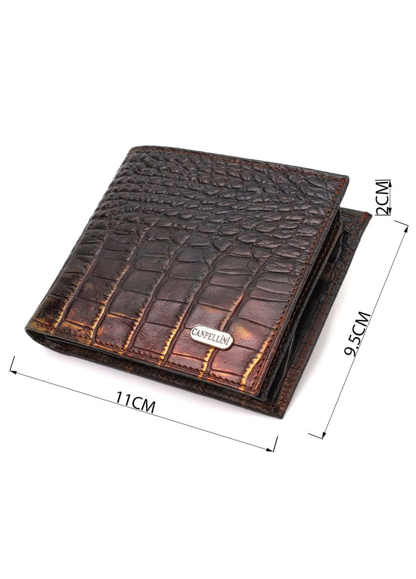 Оригінальне чоловіче портмоне з натуральної фактурної шкіри з тисненням під крокодила темно-коричневе 21784 Canpellini (329197198)