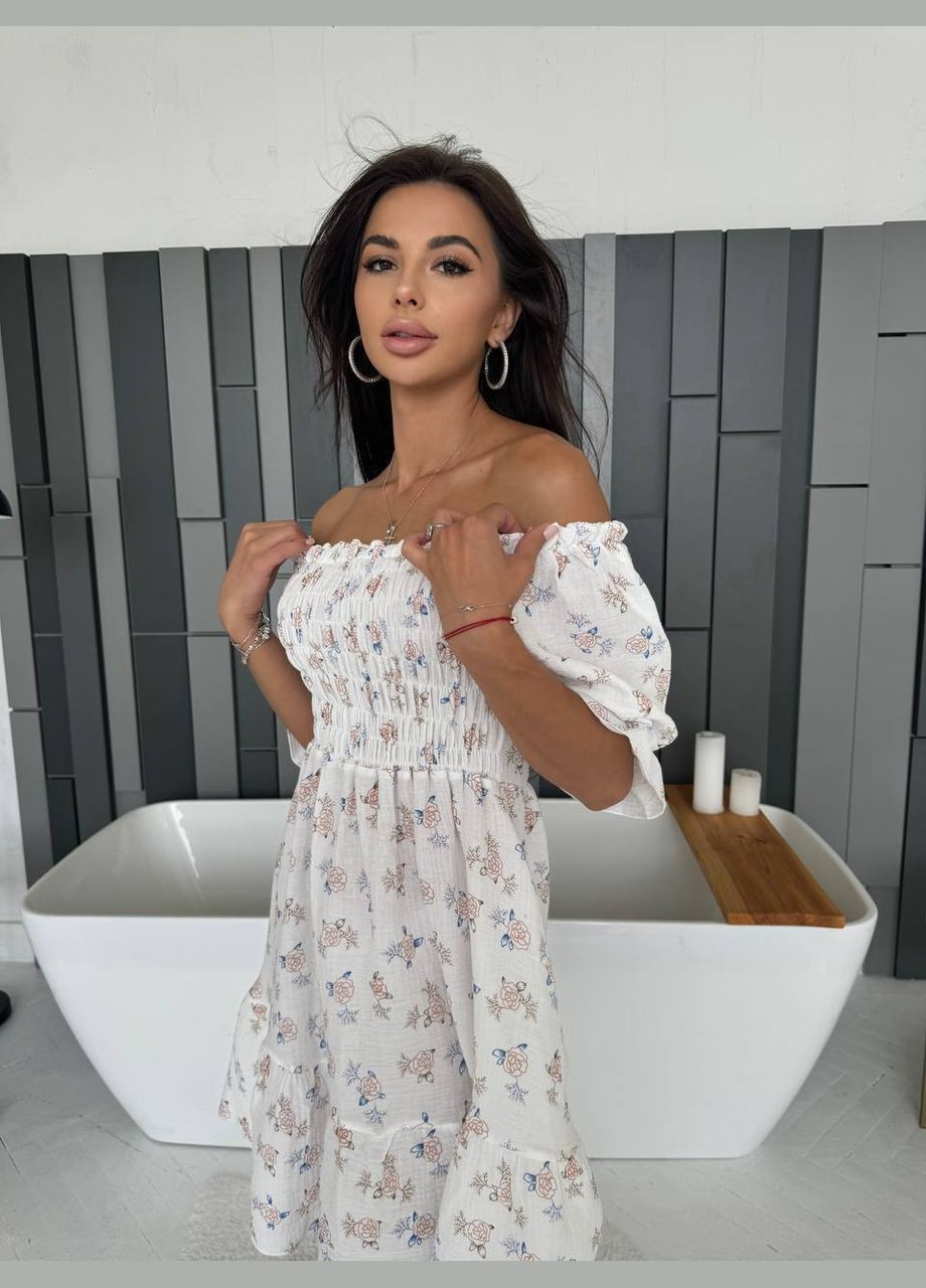 Белое кэжуал платье No Brand с цветочным принтом