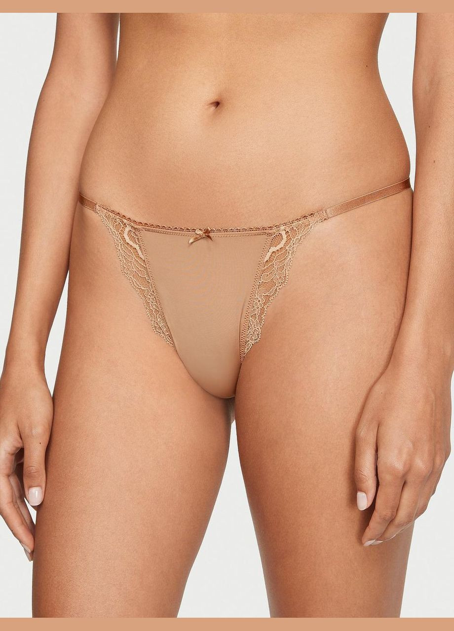 Жіночі трусики DREAM ANGELS Lace & Mesh String Bikini бежеві Victoria's Secret (294973556)