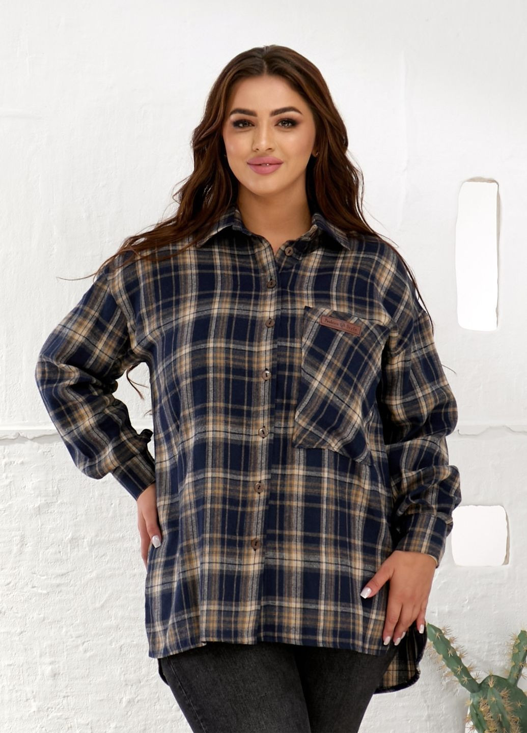 Синяя повседневный, кэжуал рубашка в клетку No Brand с длинным рукавом