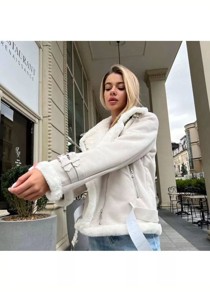 Жіноча дублянка 2141 Авіатор з поясом молочна You Best (303899216)