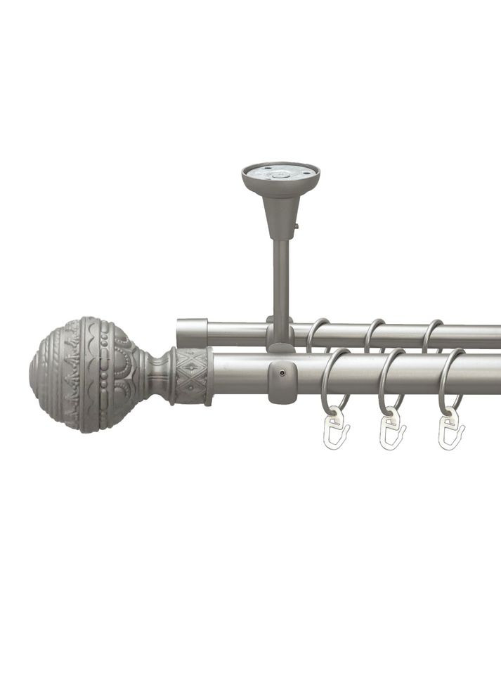 Карниз Арабеска металлический двухрядный открытый к потолку гладкая труба Сатин 25\16 мм 300 см (00-00023743) ORVIT (300845369)