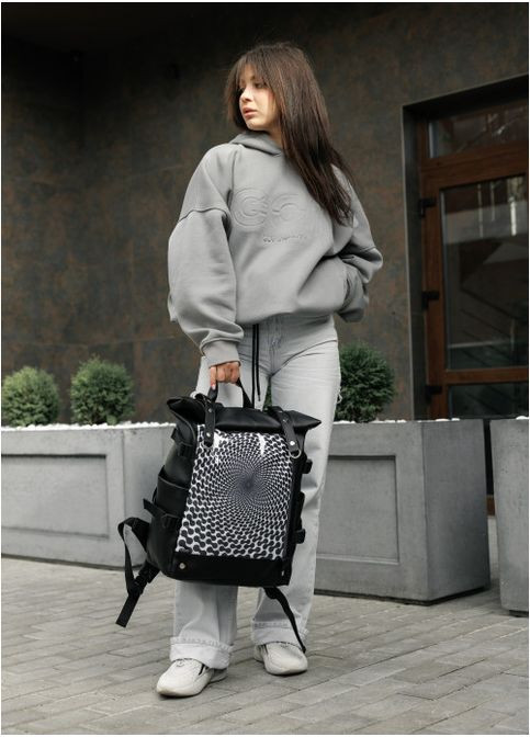 Жіночий рюкзак роллтоп з кишенею під ноутбук Чорний з принтом illusion (6250301641) Sambag (360965824)