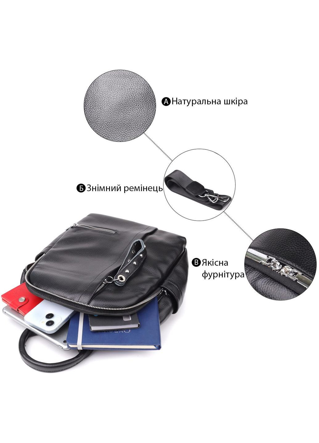 Рюкзак женский из натуральной кожи 9 л городской маленький Черный 39476 Vintage (355884769)