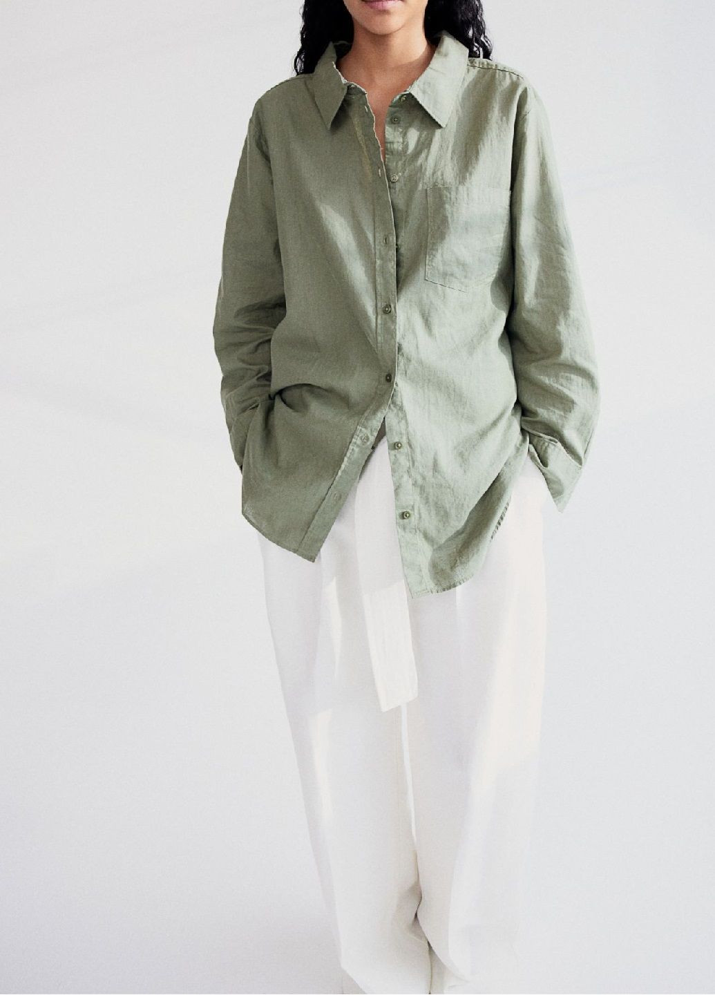 Оливковковая (хаки) кэжуал рубашка в полоску H&M