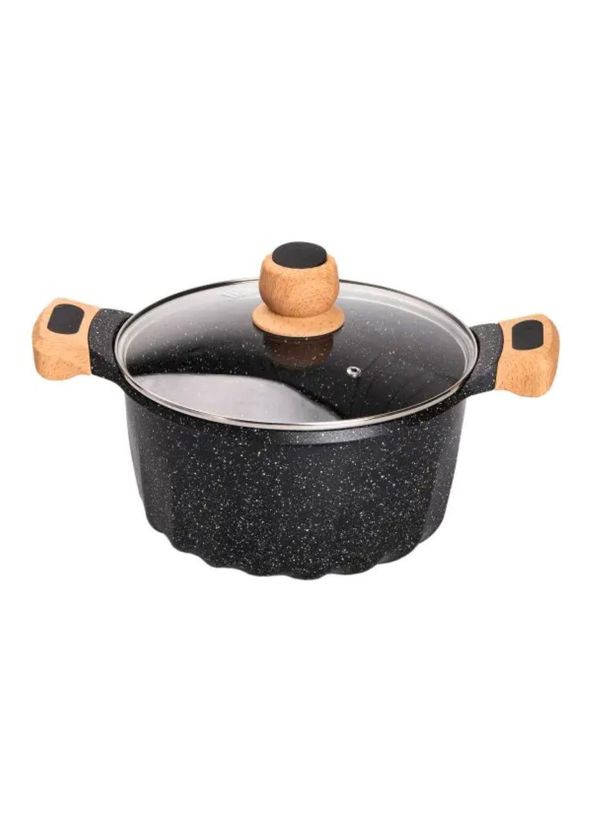 Набір посуду, 3 каструлі, з товстодонною алюмінієвою лопаткою та ополоником, чорний HP-4-401B MGC (368767288)