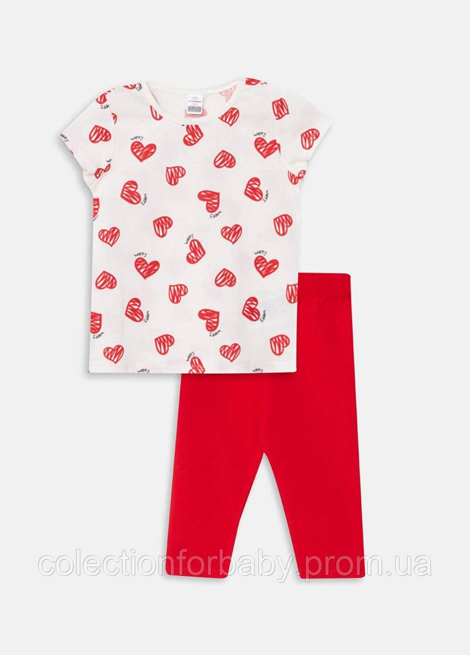 Червоний літній дитячий костюм футболка (біла з сердечками) та легінси (рожеві) 5-6 років (см) LC Waikiki