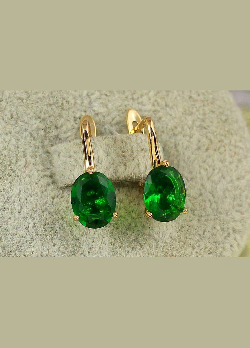Серьги солистки с зеленым овальным камнем 1,7 см золотистые. Xuping Jewelry (343051322)