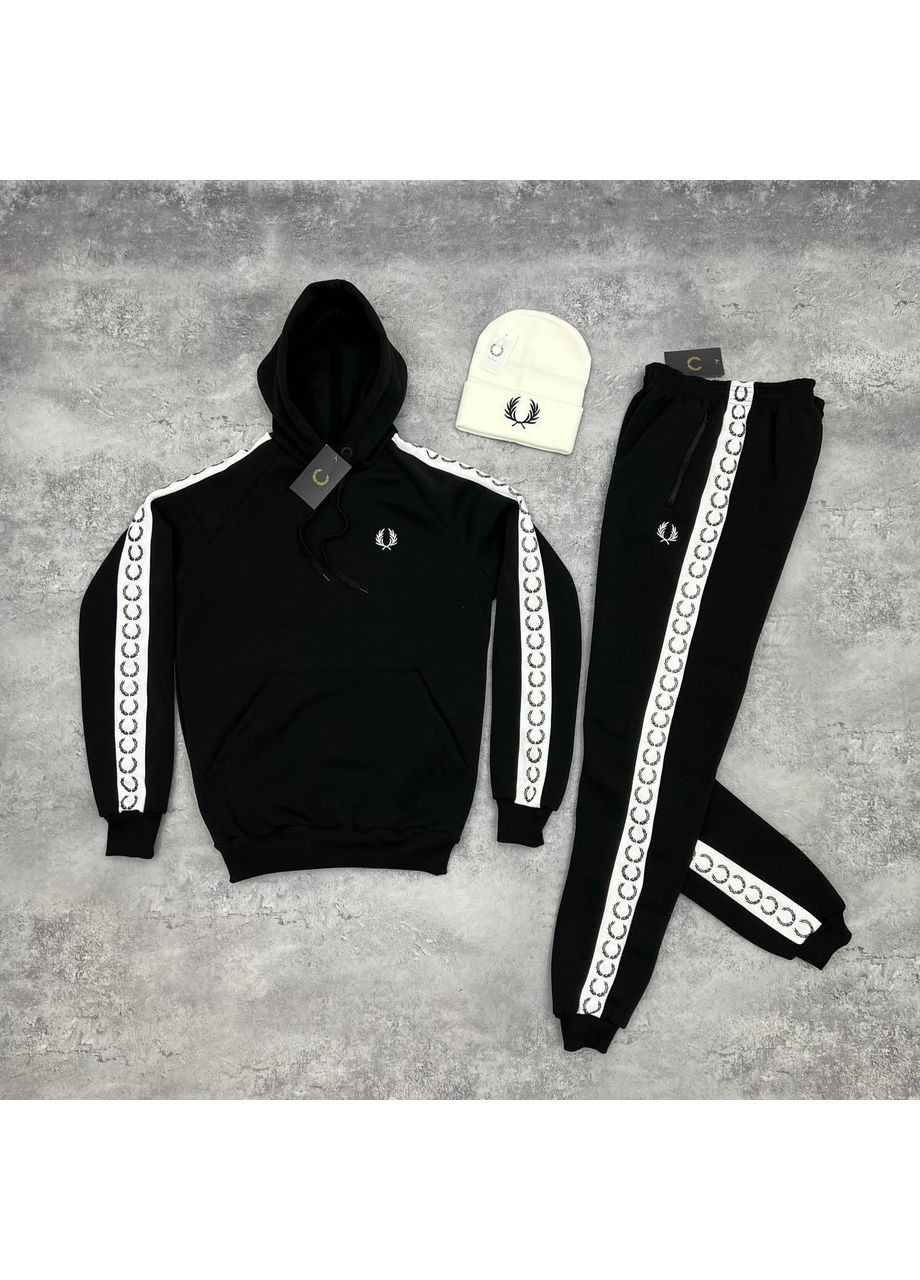 Чоловічий осінній костюм+шапка 3в1 Fred Perry чорний No Brand (351855723)