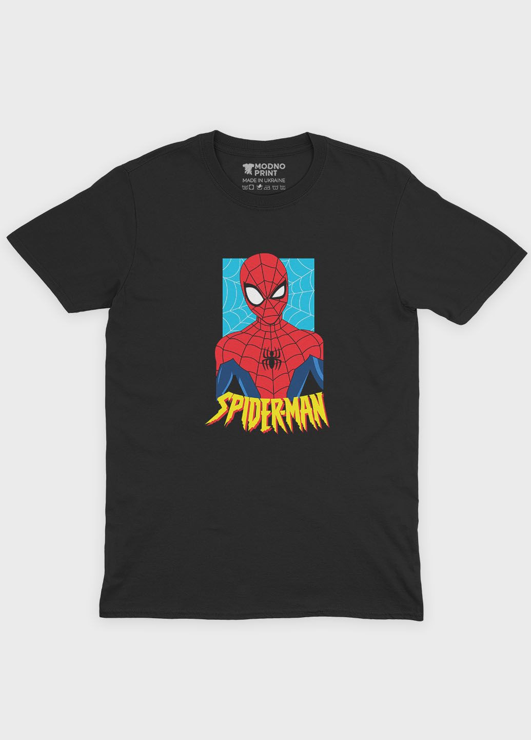 Черная демисезонная футболка для мальчика с принтом супергероя - человек-паук (ts001-1-bl-006-014-037-b) Modno