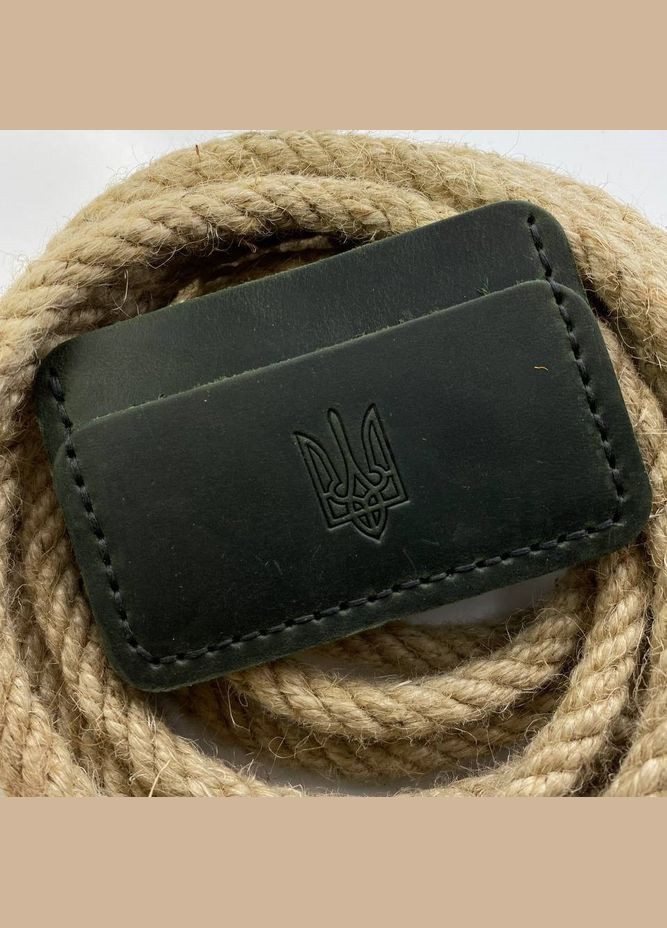 Картхолдер зеленый Тризуб с тиснением кожаный, стильный органайзер чехол из кожи для 4 банковских карт No Brand (333705807)