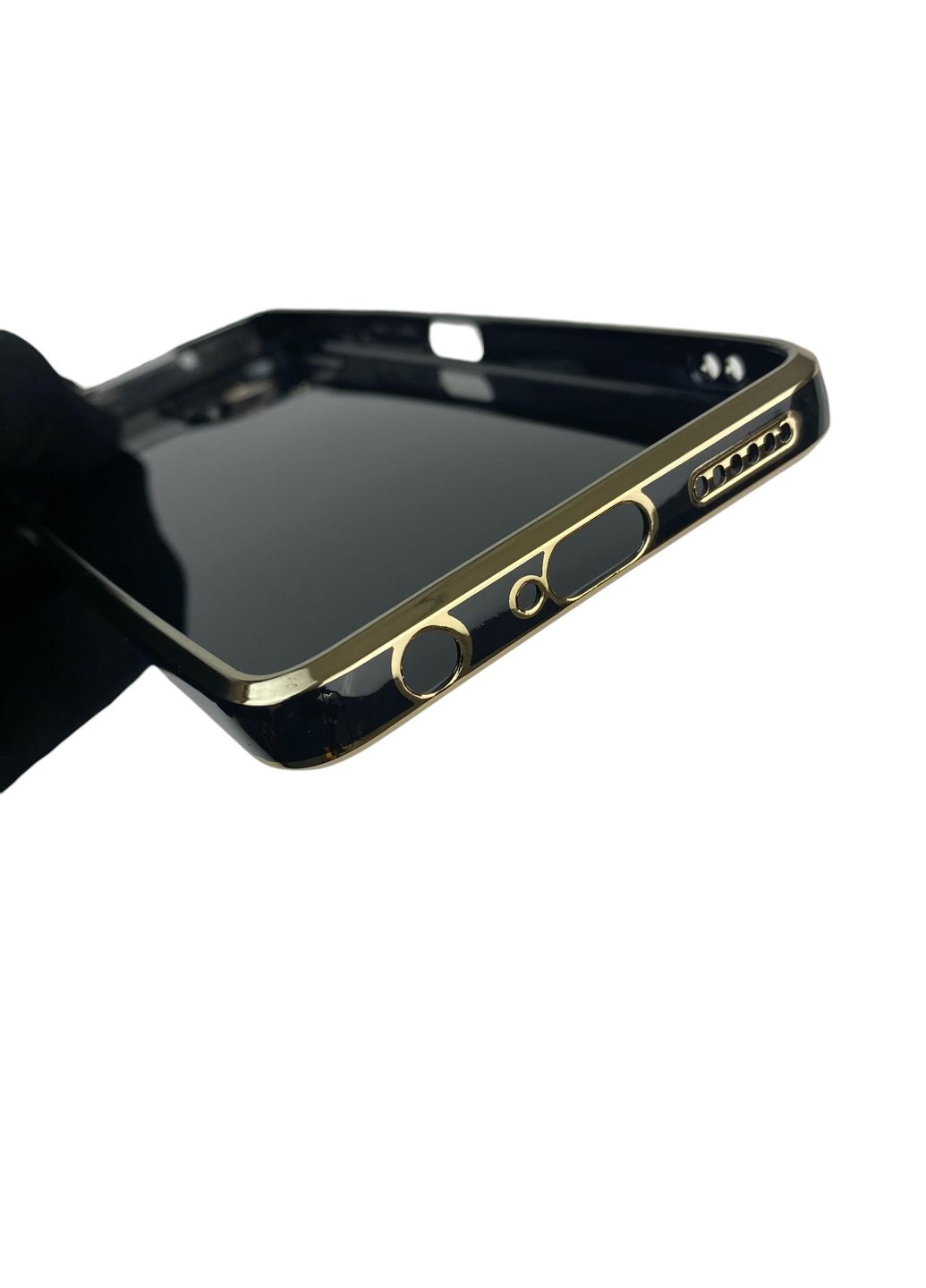 Чохол для Camon 19 (CI6n) глянцевий із захистом камери із золотою окантовкою на техно камон 19 чорний gs1 Tecno (366234491)