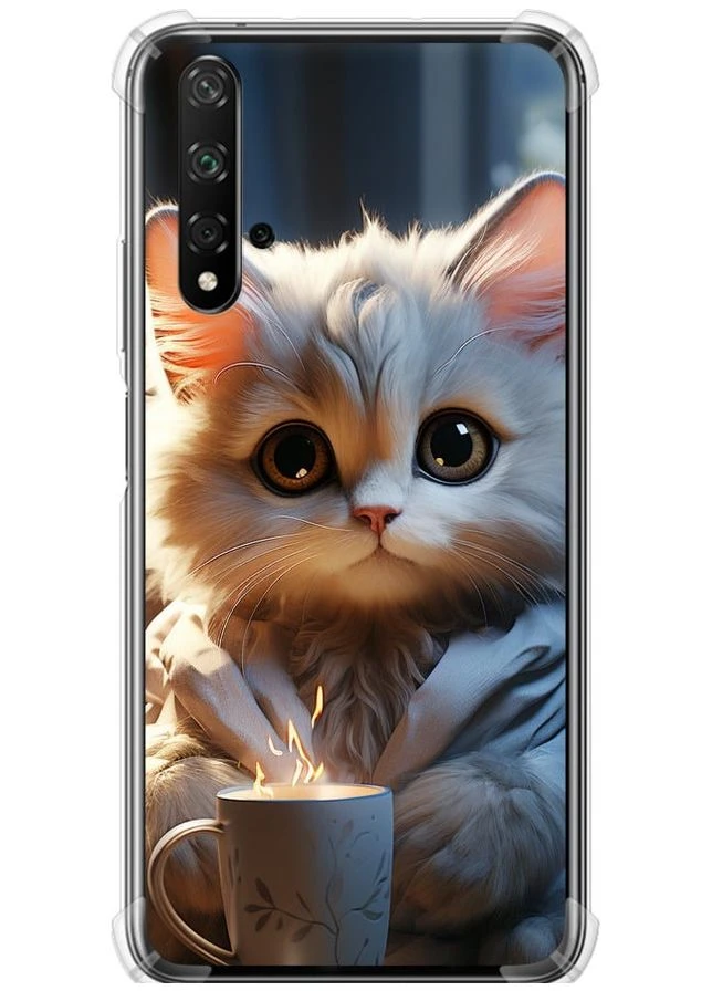Силіконовий протиударний с посиленими кутами чохол 'Білий кіт' для Endorphone Huawei Honor 20 (295352906)