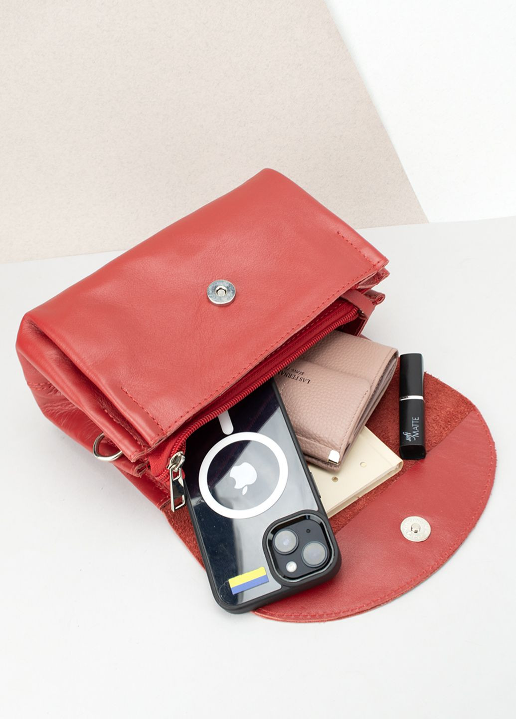 Сумка женская кожаная красная Невада S465 кросбоди на 3 отделения HandyCover (300514702)